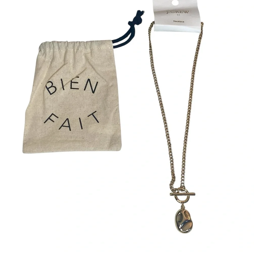 J CREW NWT Necklace Hammered Gold Pendant T-Bar Toggle style Chain - Picture 2 of 5